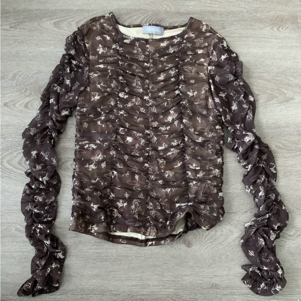 NWT Blue B. Brown Western Cinched Long Sleeve Top Size L